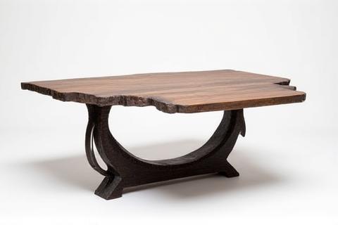 Table basse design avec piètement en métal forgé