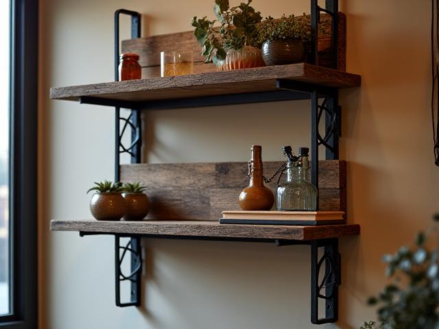 Étagère murale de style industriel avec structure métallique et planches en bois