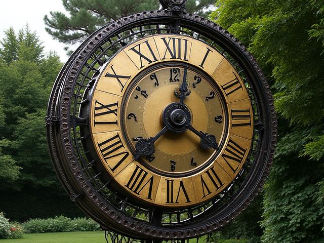 Horloge géante d'extérieur en laiton et fer pour un jardin de château