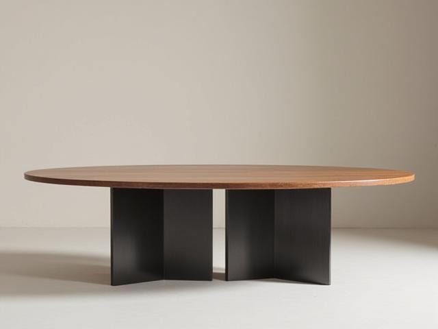 Table basse contemporaine avec piètement en métal et plateau en bois massif