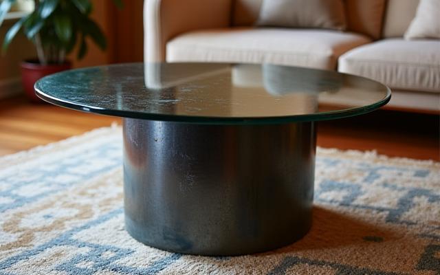 Table basse en métal forgé et verre, design artisanal unique